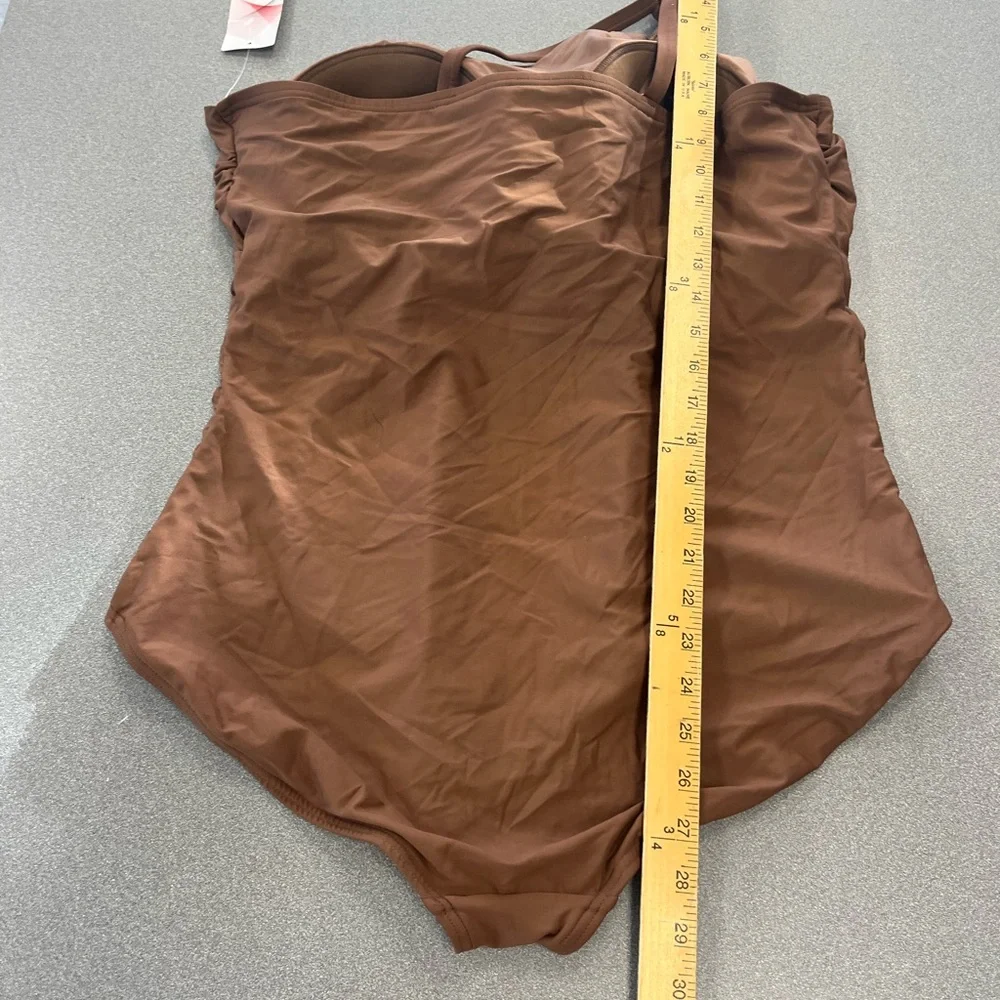 Lands End Brown One Shoulder One Piece Swimsuit Sz.‎ 24W NWT